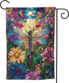 Dragonfly Flowers Garden Flag Vertical Double Sided Outdoor Yard Flags 12.5x18 Inch Burlap Banners for House Lawn