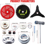 9" x 36 Teeth Carbide Tipped Blades & 9" x20T Carbon Steel Round Chainsaw Tooth Brush Blades & 10" x 3 Teeth Carbon Blades with Adapter Kit