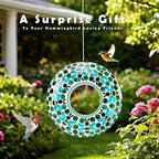 VCUTEKA Bird Feeder Mosaic Fly Through Bird Feeders for Outside Hanging with Round Shape Glass Container to Attract More Wild Birds for Garden, Yard, Backyard, Deck and Porch Decor, Bee 10-Inch