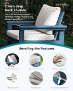 SERWALL HDPE Patio Sofa Set, 3-Piece Sectional Outdoor Furniture Set, All Weather Outdoor Couch Set Patio Furniture Set for Deck, Lawn, Blue Frame with Khaki Cushion