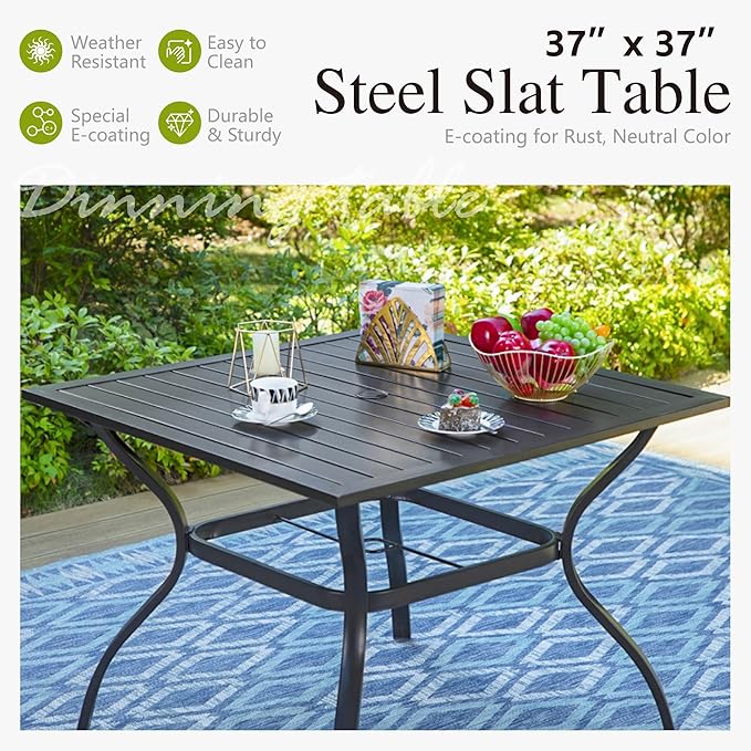 Sophia & William Patio Dining Set with Umbrella 6 Pieces, Outdoor Table and Chairs with 10ft Patio Red Umbrella(No Base), Weather-Resistant for Garden, Backyard, Lawn, Balcony