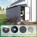 BlueWish 4'x10' Storage Shed, Outdoor Storage Shed with Vents, Galvanized Sloping Roof, Metal Tool Shed Small Shed for Tool Storage, Garbage,Pet House