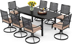 PHI VILLA Outdoor Dining Table and Chairs Set for 8, 9 Pieces Patio Metal Expandable Rectangular Table and Black Swivel Chairs with Cushions, Dining Furniture Set for Backyard, Porch