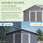 8x12 FT Shed Outdoor Storage Metal Large Garden Tool Sheds with Lockable Doors Floor Frame Gable Roof Waterproof Steel Utility Equipment Sheds for Backyard Patio Lawn Poolside, Grey