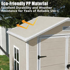 Outdoor Shed 5x3/6x4/7x7/8x6/8x10/8x12 FT, 15MM Thick PP Resin Plastic Shed with Lockable Door & Floor - Waterproof Plastic Tool Shed for Bike, Garbage Can, Backyard, Patio ﻿ ﻿ (Light Brown, 6x4FT)