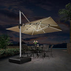 PURPLE LEAF 11 Feet Solar Powered LED Square Cantilever Umbrella With Base Patio Umbrellas Windproof Hanging Umbrella Outdoor Umbrellas Offset Umbrellas, Beige