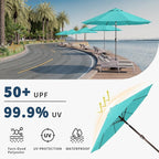 9FT Patio Umbrella with Fiberglass Ribs, Outdoor Market Table Umbrella with Crank and Tilt, UV Resistant Waterproof Canopy for Patio, Garden, Deck, Pool, Aqua Blue