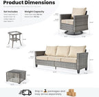ovios 8 Pieces Patio Furniture Set with Swivel Chairs Rocking Gliders, Outdoor Sofa Couch with Solar Lights Table Comfy Cushions, Modern Deep Seat Wicker Rattan Conversation Set, Beige