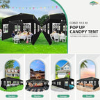 COBIZI 10x30 Pop Up Canopy Tent with Sidewalls - Party Outdoor Wedding Event for Parties - UPF 50+ Windproof Waterproof Gazebo with Air Vent, Wheeled Bag, Sandbag, Stake, Rope (Black)