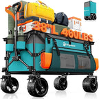 220L Collapsible Wagon Cart Foldable, 460lbs Load Capacity Heavy Duty Folding Beach Wagons with Big All-Terrain Wheels, Utility Carts for Groceries, Camping, Sports - Grey&Turquoise