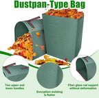 2 Packs Large Reusable Yard Waste Bags with Gloves, 53 Gallons Pletpet Garden Waste Bags Green Lawn and Leaf Bag Large Yard Dustpan-Type Garden Bag for Collecting Leaves, Fallen leaves and Waste