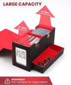 MRAUF MTG Deck Box with Double Commander Display and Dice Tray, Fits 200+ Double Sleeved Cards, Card Storage Box Plus 2 Magnetic Holders& 100Pcs Card Sleeves (Black& Red)
