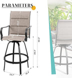 Vongrasig 4 Piece Outdoor Patio Swivel Bar Chairs, All Weather Padded Sling Textile High Top Bar Stools, Bistro Set for Backyard, Lawn Garden, Balcony, Gray