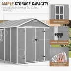 Amopatio 10x8 FT Storage Shed, Resin Outdoor Shed with Floor Included, Plastic Sheds Outdoor Storage for Bike, Garden Tools, Sheds & Outdoor Storage with Lockable Door, Window & Vents, Grey & White