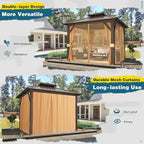 MELLCOM 10'x10' Hardtop Gazebo, Metal Double Roof Aluminum Gazebos with Curtain and Netting,Brown Permanent Galvanized Steel Pavilion for Patio, Lawn & Deck