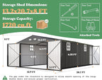 AMERLIFE 13x21x8 FT Heavy Duty Metal Garage Shed, Extra Large Outdoor Storage Shed with Double Hinged Doors, 4 Windows, Carport for Car, Truck, Bicycle and Garden Equipment, Dark Gray