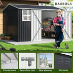 10x10 FT Outdoor Storage Shed, Metal Garden Tool Shed with Updated Frame Structure, Lockable Doors and Windows, Ideal for Backyard Garden Patio Lawn, Grey
