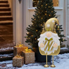 TERESA'S COLLECTIONS Gnome Christmas Decorations,Metal Gold White Santa Holding Gifts,Christmas Gnome Statue for Garden Indoor Outdoor,Decorative Yard Art Sign for Lawn Xmas New Year Winter Decor,24"