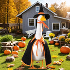 Halloween Porch Goose Outfit Set for 23'' Plastic Statue Lawn Porch Goose Clothes with Cloak Hat Costume for Indoor Outdoor Patio Yard Lawn Art Decor(Orange)
