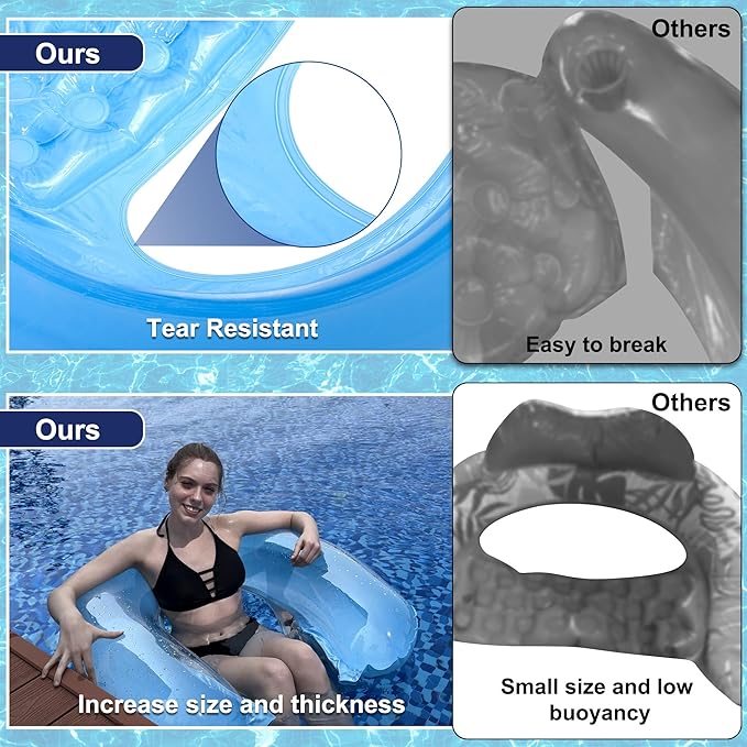 2 Pack Pool Floats Adult, PuppyuWill Minimalist Design Pool Chair Float, 46"X36" Mood-Boosting Colors, Drifter, Chair, Hammock 3-in-1 Inflatable Pool Toys for Pool Party, Lake, River, Sea, Outdoor