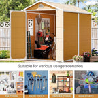 Resin Storage Shed with Floor 8 x 6 FT Waterproof Plastic Outdoor Garden Sheds Kit with Lockable Door & Windows,Patio Tool Shed for Backyard Lawn, Wood Color