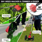 Cordless Weed Wacker Eater Battery Powered, 21V Lightweight Electric Weed Trimmer with 2 Battery Operated & Charger& Wheels & Shears, No-String Grass Trimmer/Brush Cutter/Lawn Edger for Yard Garden