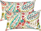 LVTXIII 12×20 Inch Outdoor Lumbar Pillows, Pack of 2 Water Repellent Lumbar Pillow with Inserts, Fluffy Decorative Garden Lumbar Cushions for Home Patio Coach Sofa Use, Pretty Paisley