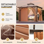 Aoxun 10'x10' Hardtop Gazebo, Aluminum Frame Permanent Pavilion with Netting and Curtains, Outdoor Polycarbonate Double Roof Canopy, Designed for Lawn, Garden, Patio (Khaki)