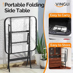 VINGLI Folding Glass Outdoor Side Table, 23.6 Inches Small Foldable Patio Bistro Table with Tempered Glass Table Top for Lawn & Garden, Balcony, Porch and Pool, Rectangular