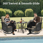 3 Pieces Patio Furniture Set, Outdoor Swivel Rocking Chair Set of 2 with Side Table - 360° Swivel, Thick Cushions, All-Weather Bistro Set for Deck, Porch, Pool(Brown, Grey Full-Weave Rattan)