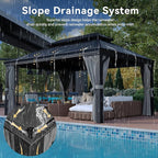 Aoxun 12' X 16' Permanent Hardtop Gazebo Aluminum Gazebo with Galvanized Steel Double Roof for Patio Lawn and Garden, Curtains and Netting Included, and LED Outdoor Waterproof Hanging Lights, Grey