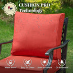 Patio Furniture Set, 4 Pcs Metal Outdoor Conversation Set, 2 Single Chairs and 3 Seater Sofa with 5.75" Extra Thick Cushion and Gas Fire Pit Table for Backyard Deck, Red