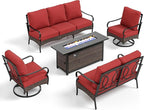 Patio Furniture Set with 56" Fire Pit Table, Premium Outdoor Wicker Metal Frame Furniture with Upgraded Waterproof Thick Cushions for Porch, Poolside, Deck, and Yard