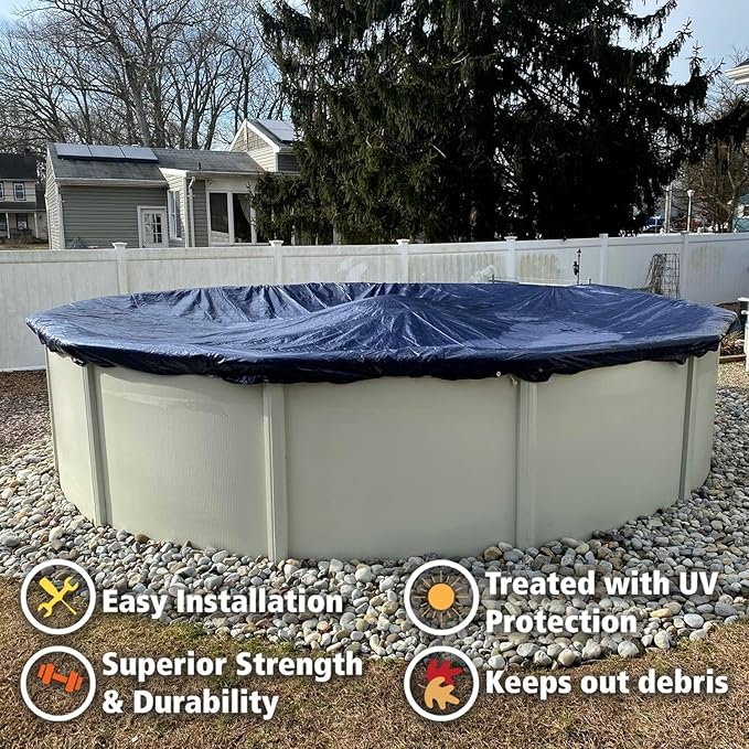 30’ ft. Premium Round Pool Winter Cover for Above Ground Pools – 10-Year Warranty, Cold and UV Resistant, Weatherproof and Durable, Winch & Cable Included