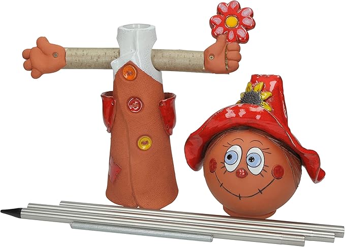 Ceramic Garden Decor - Scarecrow Lawn stake - Outdoor statue - Perfect, unique gifts for gardeners woman, men, yard gifts - Handmade, Frostproof