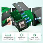 Card Deck Box for MTG, Double Card Storage Box with 2 Commander Display & 1 Dice Tray, Fits 200+ Double Sleeved Cards, Organizer for CCG TCG Sports Cards (Black Green)