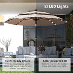 Kingdura 9ft 3-Tier Patio Umbrella with Solar Lights, Table Umbrella Outdoor Patio with Easy Crank & Tilt, 8 Sturdy Ribs, UV Protection, 32 LED Lights for Deck, Poolside, Market (Beige)