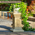 19" Tall Garden Pedestal Stand with Bow Design, Heavy Duty Magnesium Oxide Plinth, Weatherproof Outdoor Pedestal for Sculptures, Flower Pots, Decor – Sturdiness Plinth Base Statue Riser