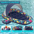 3-in-1 Pool Floats with Canopy Cup Holder, Large 73" x 48" Pool Floats Adults Heavy Duty, Inflatable Lounger Raft Floating Chair with Backrest, Swimming Pool Lake Beach Pool Party