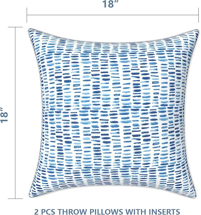 LVTXIII Set of 2 Patio Throw Pillows Waterproof 18"x18" Fade Resistant Outdoor Throw Pillows with Inserts, Fluffy Decorative Garden Toss Pillow Cushions for Home Patio Coach Sofa Use, Pebble Blue