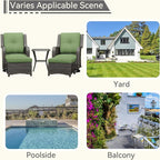 5 Piece Outdoor Patio Furniture Set Wicker Conversation Set Swivel Rocking Chairs with Side Table and Ottomans for Backyard, Porch, Deck, Green