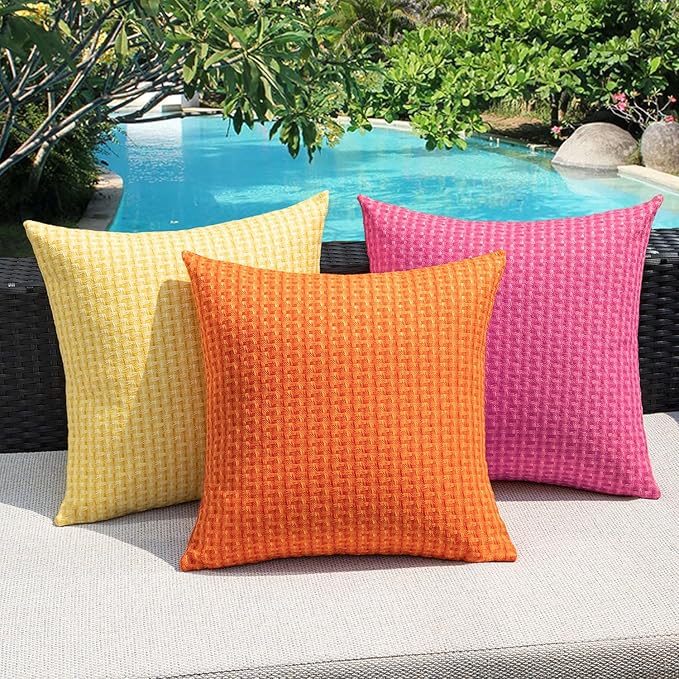 Kevin Textile Outdoor Waterproof Throw Pillow Covers Pack of 2 Valentines Day Decorative Cushion Covers for Garden Patio Tent Balcony Bench Couch Sofa 20x20 Inch, Hot Pink