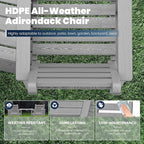 Tall Adirondack Chairs Set of 2, All Weather HDPE Poly Bar Height Balcony Adirondack Chair with Removable Double Connecting Trays, Outdoor Adirondack Barstools for Deck, Patio, Yard, Pool, Lawn