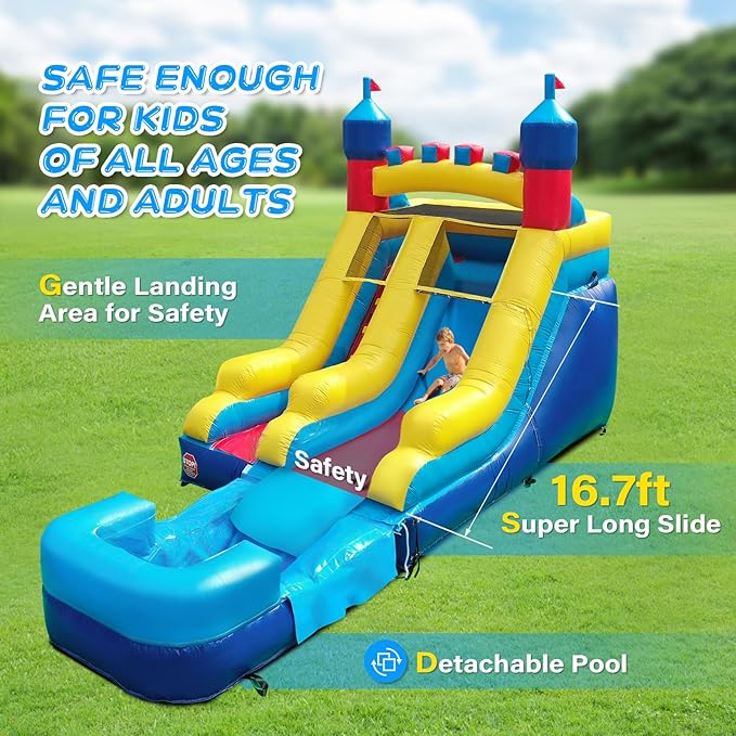 JOYMOR Commercial Grade Inflatable Water Slide with Splash Pool for Kids and Adults, 100% PVC Vinyl Inflatable Water Park for Outdoor Fun Backyard with Air Blower (23 x 9 x 14ft)
