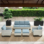HUMMUH 5 Piece Patio Furniture All Weather Wicker Outdoor Sectional Sofa,High Back Patio Chairs,Coffee Table and Ottomans Set for Porch,Garden,Backyard