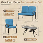 5Pcs Outdoor Furniture Patio Conversation Sets Loveseat, 2 Motion Spring Chairs with Coffee Table, Metal Frame Chair Set (Peacock Blue)