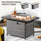HOOOWOOO Patio Outdoor Furniture with Large Fire Pit Table,High Back 6 Piece Wicker Patio Conversation Set with Swivel Chairs,7 Person Couch Sofa Seating,Light Gray