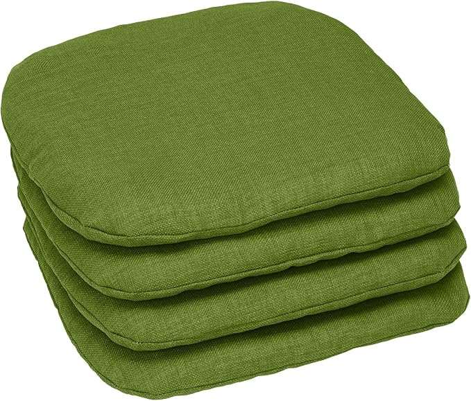 BrylaneHome Indoor/Outdoor Chair Pads (Set of 4) - 16" L x 15.6" W - Water, Stain & Fade Resistant - Willow