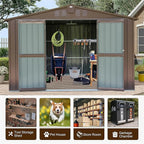 10x8ft Outdoor Storage Shed, Galvanized Steel Garden Shed with Gable Roof, Lockable Double Doors and 32 Vents, Large Bike and Tool Storage for Backyard Lawn