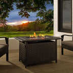 Fire Sense 63699 Albany Woven Aluminum Convertible Gas Fire Pit Table 45,000 BTU Multi-Functional Outdoor Firepit with Fire Bowl Lid Nylon Cover & Clear Fire Glass - Bronze Finish - Rectangular 44"